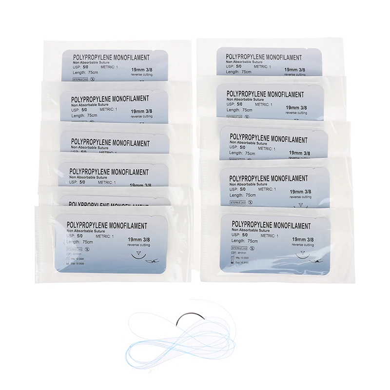 12Pcs 75cm  2/0 3/0 4/0 5/0 Medical Needle Suture Nylon Polyester Thread Suture Practice Kit Teaching Demonstrations Exercises