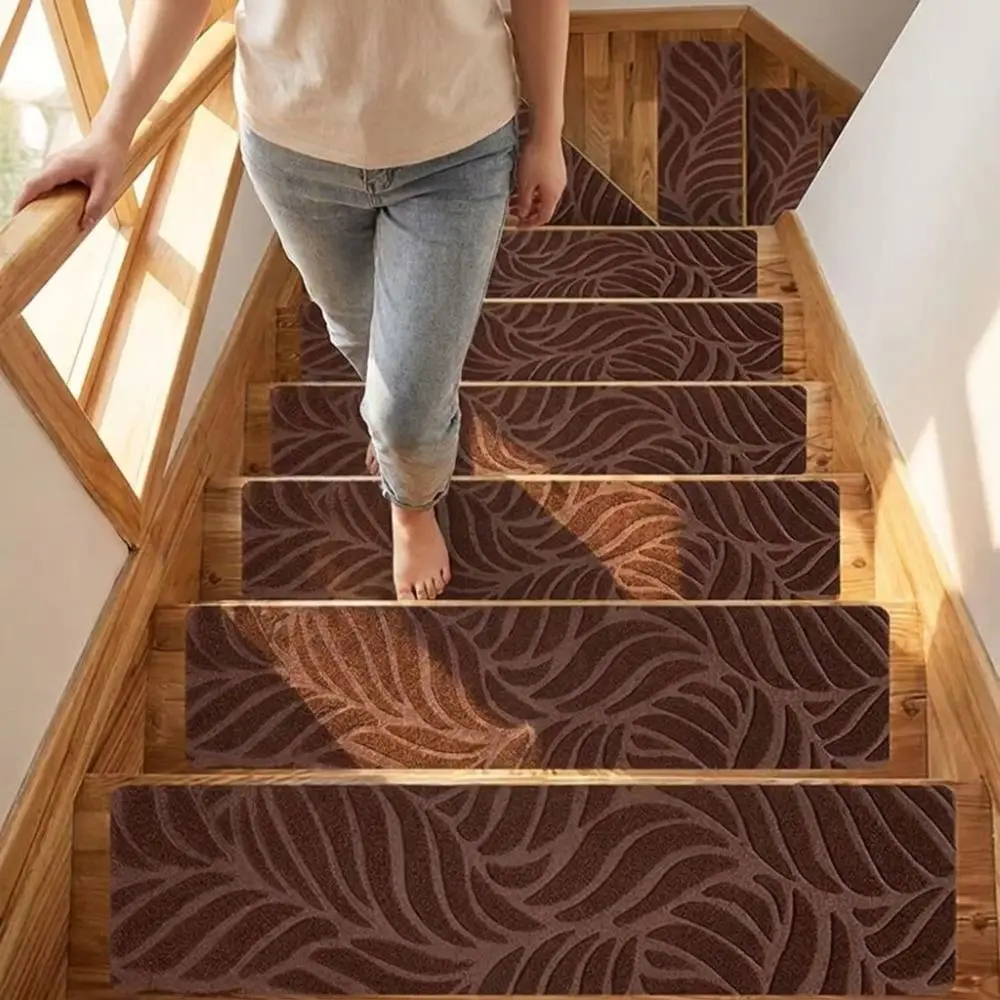 3PCS Self Adhesive Embossed Banana Leaves Staircase Mat Washable Pet Friendly Anti Slip Pad Scratch Resistant Embossed Carpet