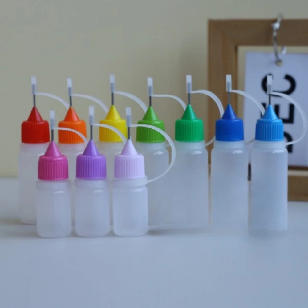 10pcs of 10ml Precision Needle Squeeze Bottles with Multi-Colored Refillable Applicators Suitable for DIY Crafts Uv Glue Ink