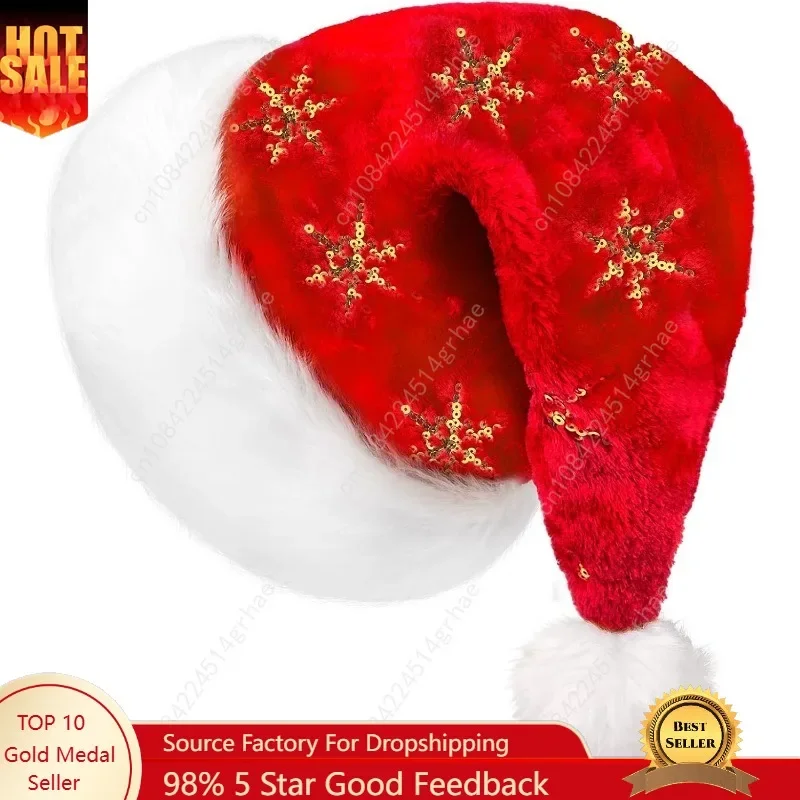 

Dolkoic Christmas Hat Santa Hat for Adult Sequin Snowflake Hat Xmas New Year Party
