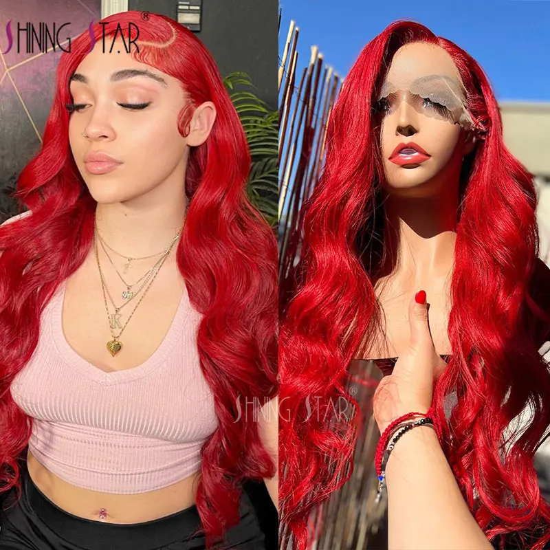 

Hot Red 13X6 Lace Front Human Hair Wigs Body Wave Curly Lace Front Wigs Pre Plucked Brazilian Red Straight 13X4 Lace Frontal Wig