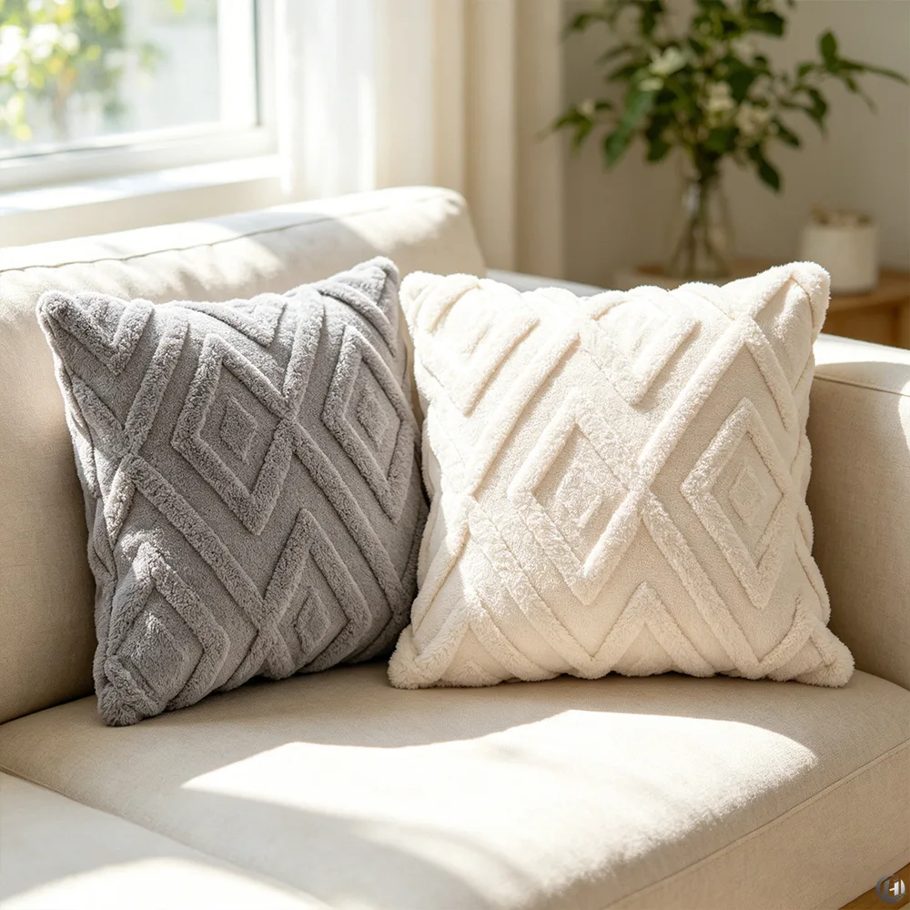 Modern Simple Rhombus Jacquard Plush Throw Pillow Cover SofaPillow Nordic Style Office Waist Bedside Cushion Car ThrowPillow