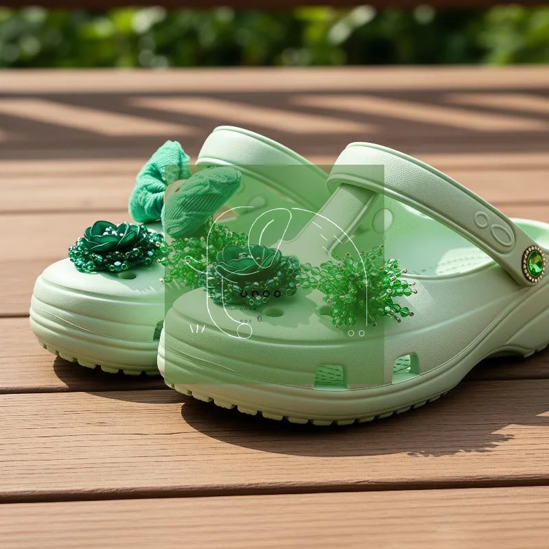 Shoe Charms Green Series 3D Beaded Flower Handmade Lovely Adornments for Women Girls Summer Camp Activities