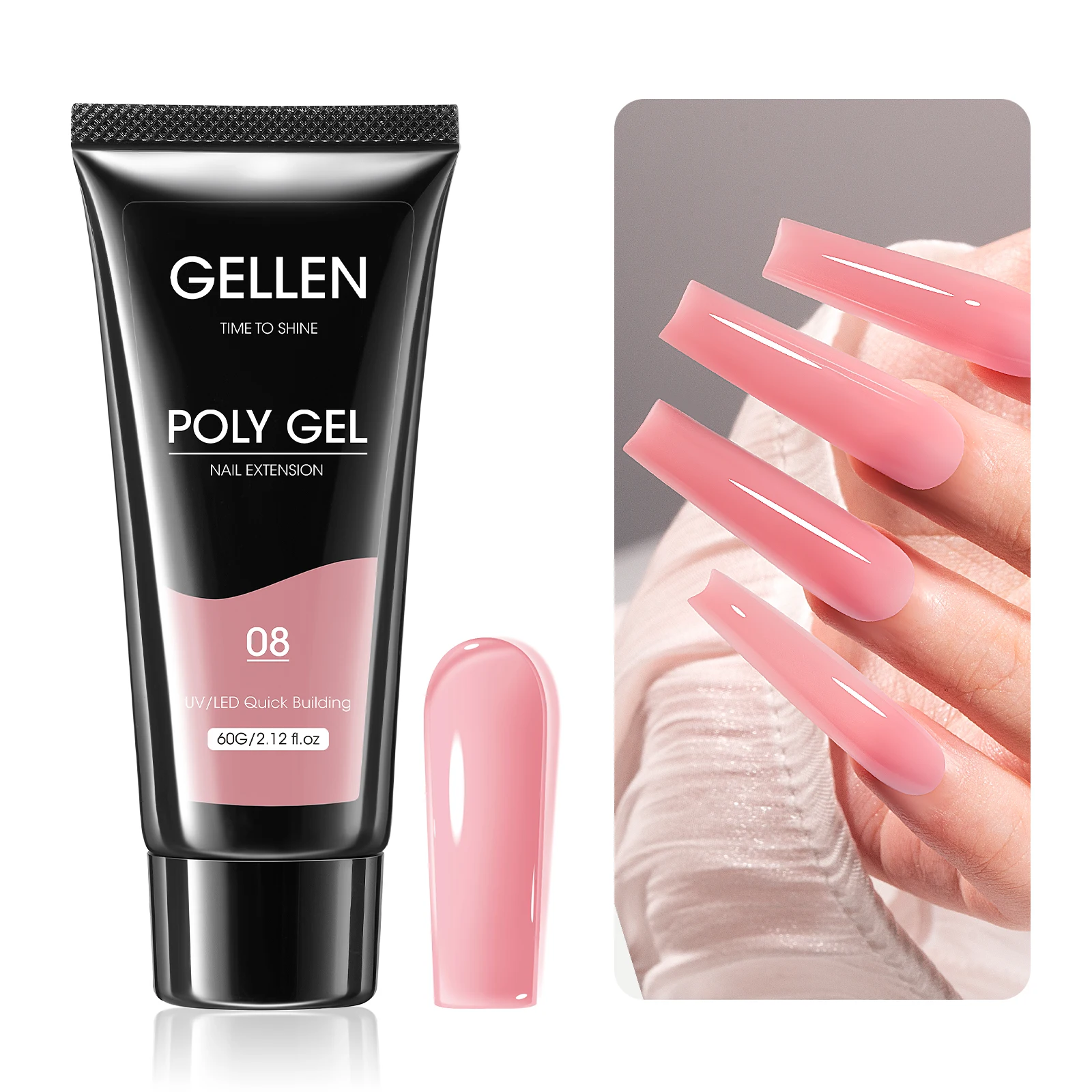 

60g Nail Extension Poly Gel Builder Gel UV LED Soak Off Gel Polish Long Lasting Hema-Free Pink Nude Nails DIY Home Professional