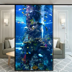 Privacy Window Film Sea Pattern Decorative Glass Covering No-Glue Static Cling Frosted Window Stickers for Home Decor