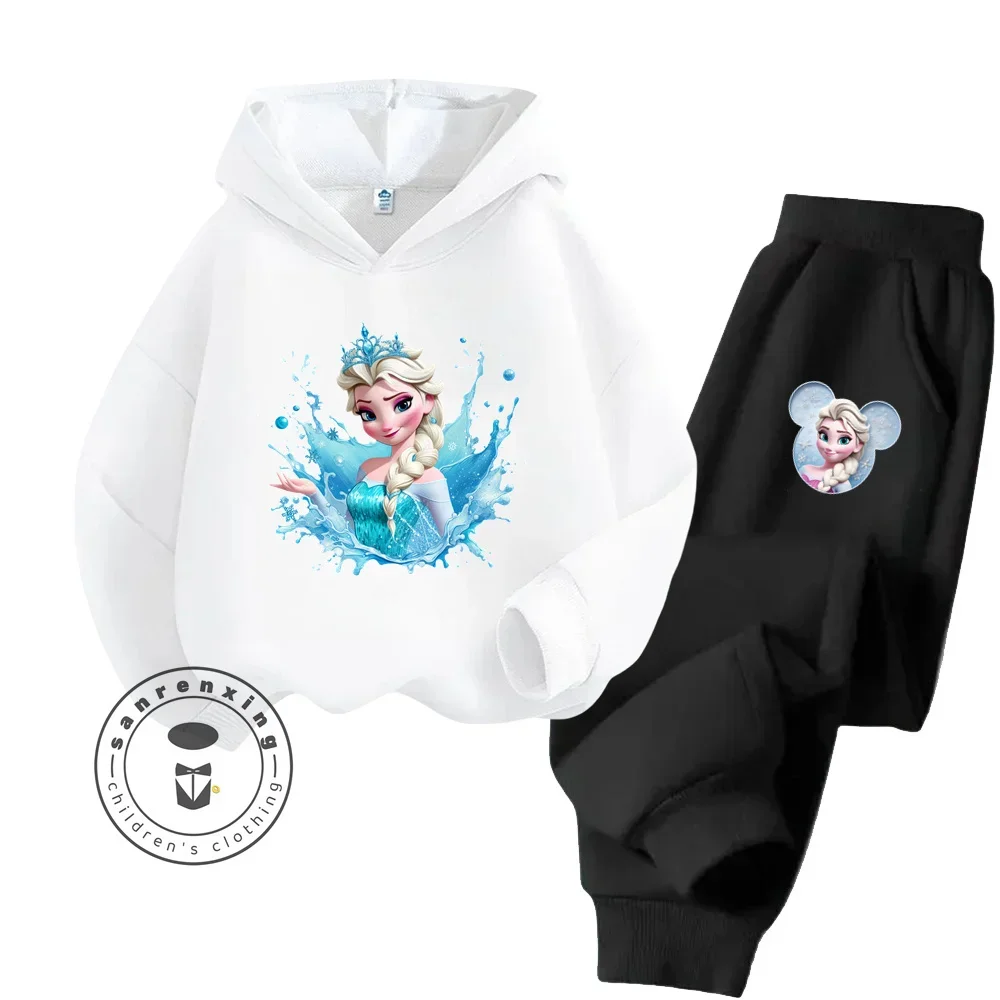 2024 Disney Frozen Eye Catching Long Sleeve Suitable for Kids Unique Design Spring Autumn Cute Style Joyful Hoodie Sports Set