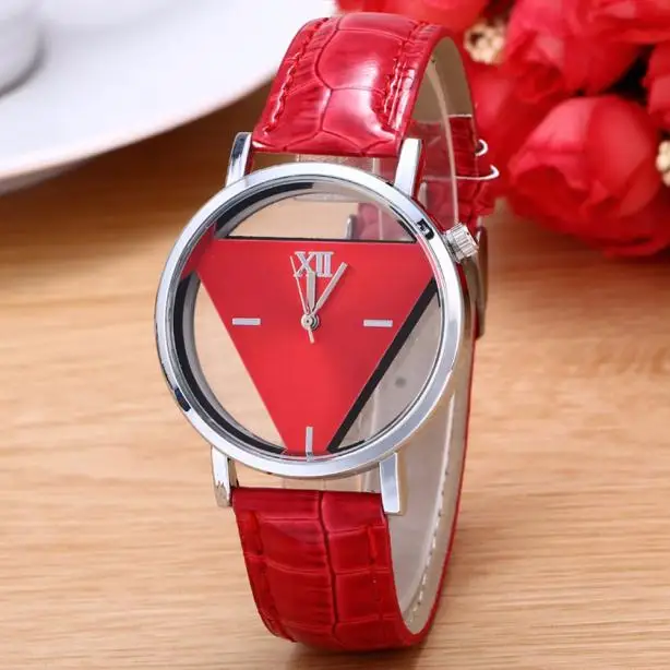 2022 Fashion Designer Unique Hollowed-out Watches Women Triangular Watches Red Blue White Pink Leather Band Quartz Wristwatches