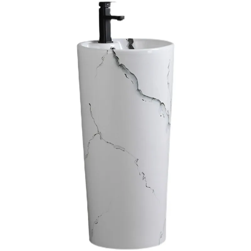 Balcony Floor-to-ceiling column basin Square washbasin Hand-painted one-piece basin