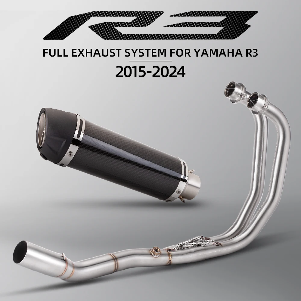 

Для Yamaha R3 R25 MT03 2015-2024 мотоциклетная полная выхлопная система, передняя соединительная труба с карбоновым глушителем, модификация побега