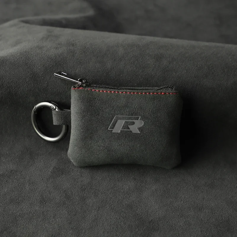 

Alcantara Flip Leather Key Bag Remote Car Keys Storage Protection Bag for Volkswagen R Logo Prevent Slippery Pads Accessories