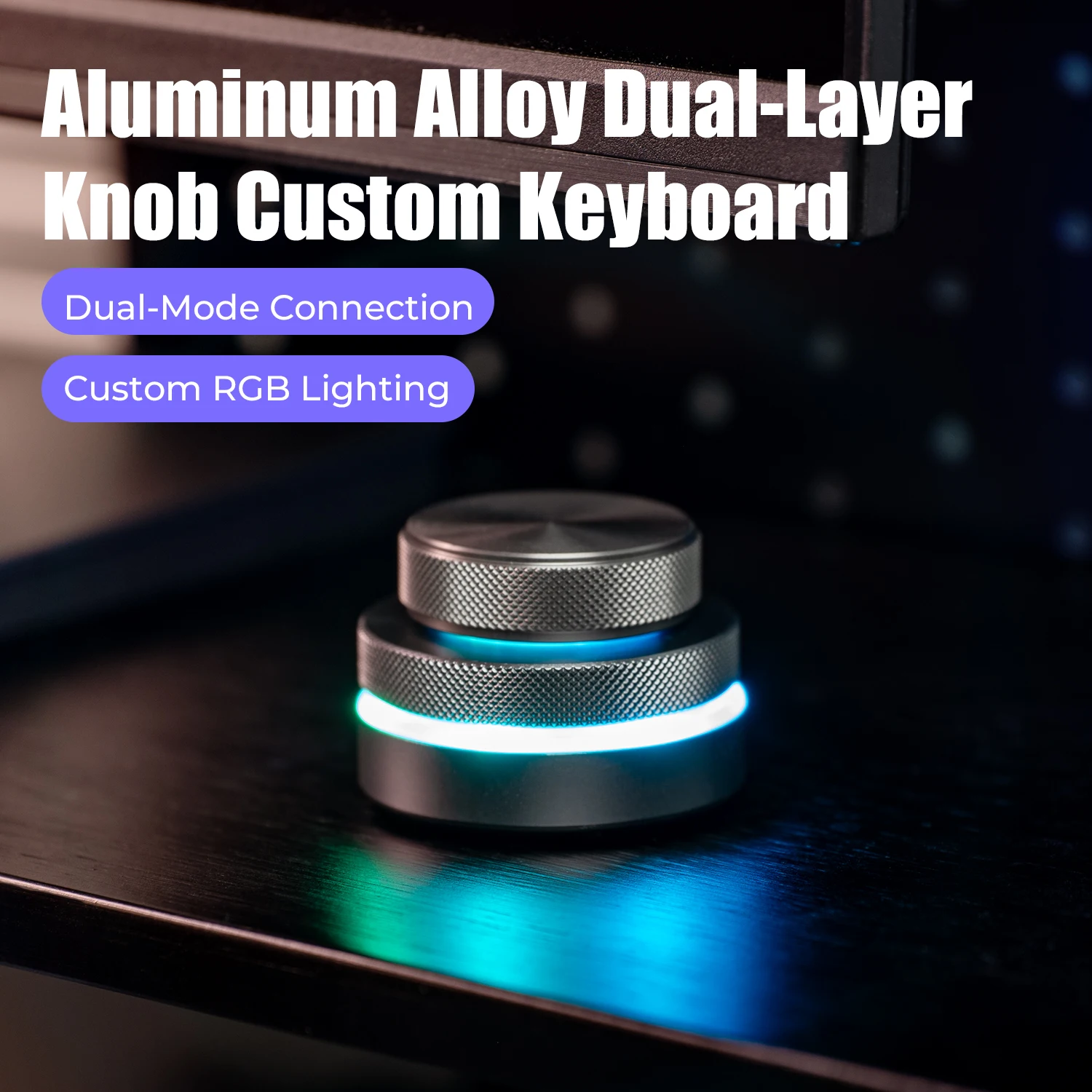 USB Volume Control Multimedia Controller Knob Dual-Layer Custom Knob 360 Degree Rotating Plug and Play with RGB Light for PC