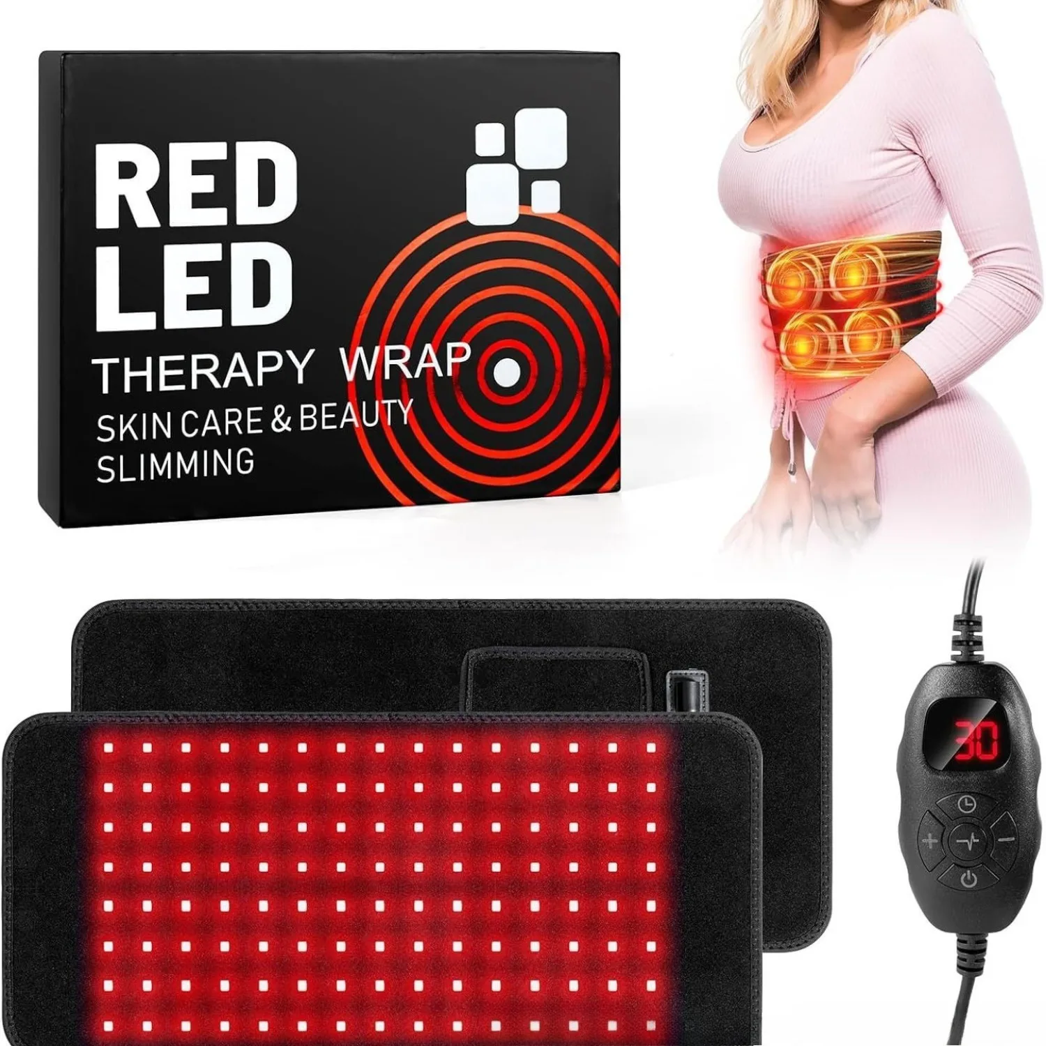 

Red Light Therapy Belt Infrared Light Therapy Device 660nm & 850nm Red Light Wrap with Timer Pulse for Back Waist Belly Joint