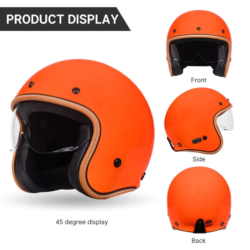 DOT ECE-casco de moto para hombre y mujer, protector de cabeza con visera integrada, color morado, estilo Retro, 3/4