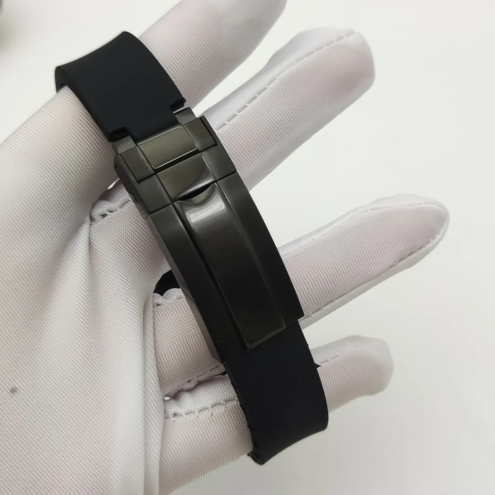 Мужские механические часы NH35 с зеркальным стеклом и увеличенным календарем и окошком, резиновый ремешок, черный цвет, аксессуары для часов