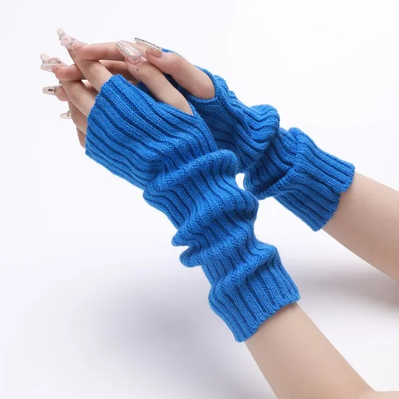 Winter Arm Warmer Women Long Fingerless Gloves Mitten Knitted Arm Sleeve Fashion Casual Soft Girls Clothes Punk Gothic Gloves