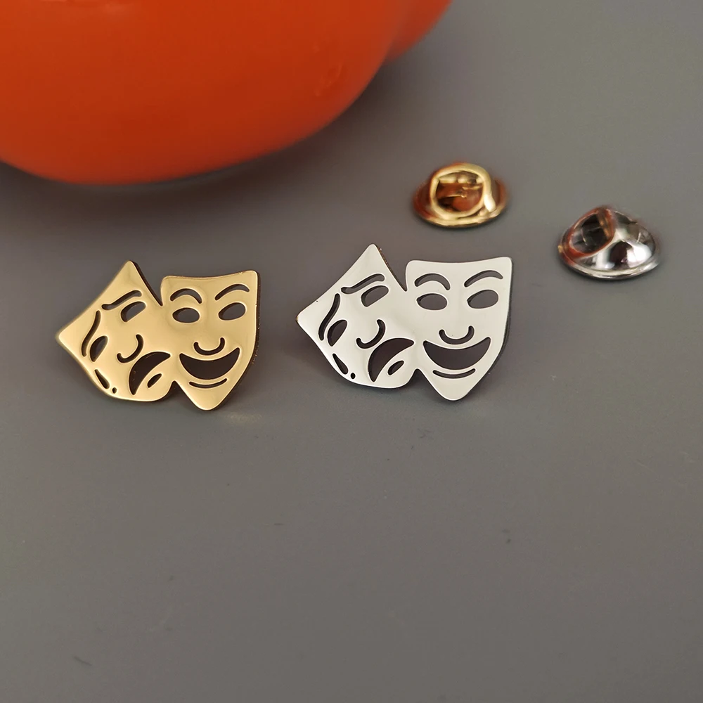 Personalized Stainless Steel Smiley And Crying Face Badge Brooch, 18K Gold-Plated Logo, Fashionable Lapel Pin, Halloween Gift
