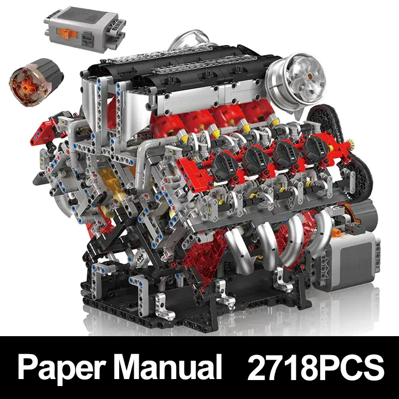 2718 PCS Technical Car Part MOC Building Block The F488 Supercar V8 Engine Set Assembly Brick Toys Model Kids Christmas Gift