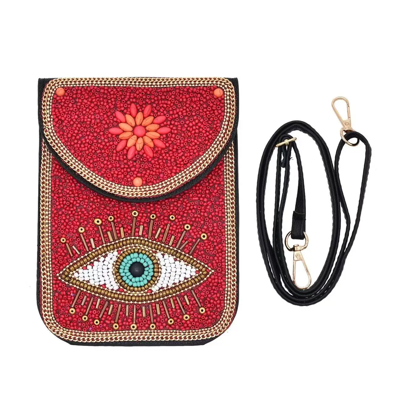 

Evil Eye Ethnic handmade boho crossbody Women's Colorful Boho Small Pouch Adjustable Strap for Smartphones