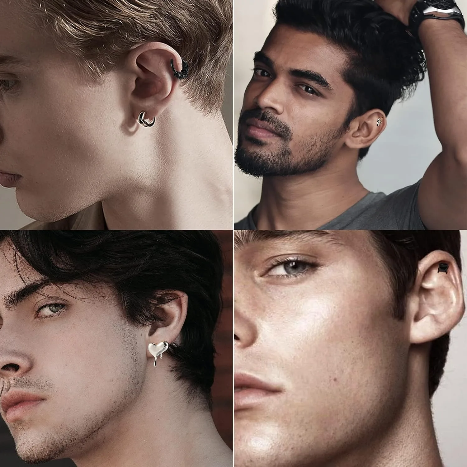 Drperfect 13Pairs Stainless Steel Punk Y2K Black Dangle Earrings for Women Men Axe Skull  Cone Hoop Long Chain Piercing Jewelry
