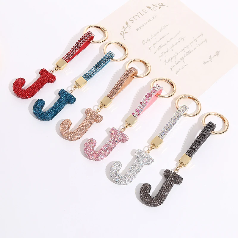 

Full Diamond Clay Letter J Key Chain Car Key Pendant Bag English Letter Key Chain