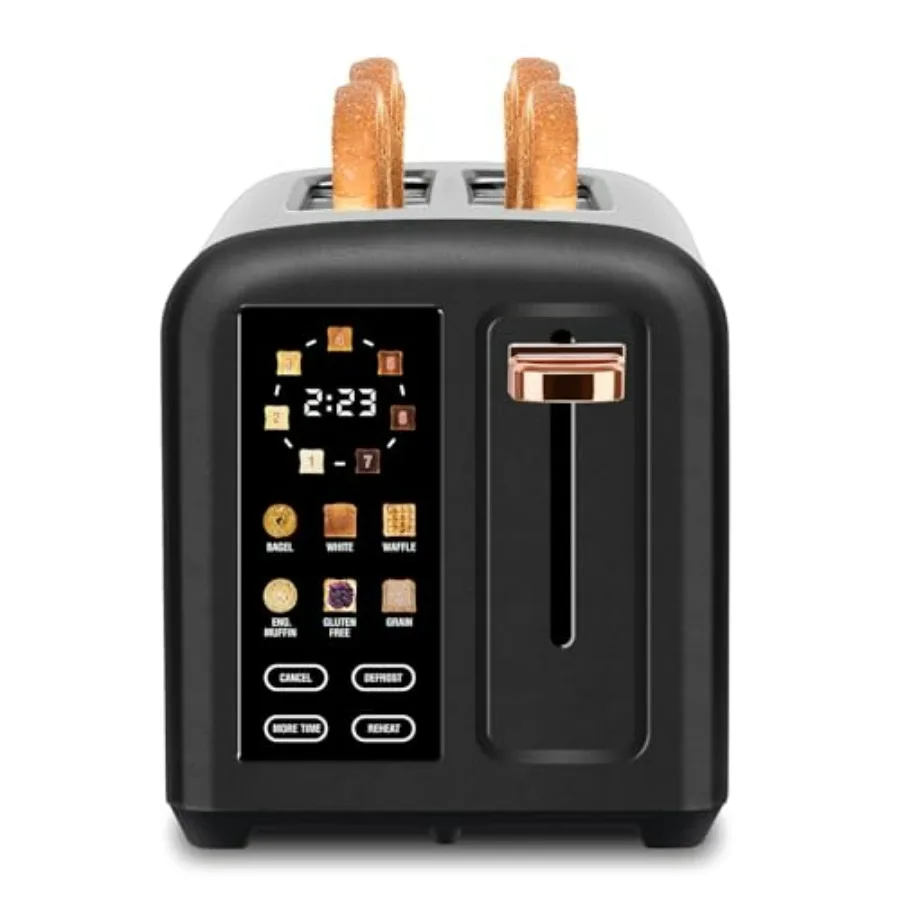 

Тостер на 2 тоста с сенсорным экраном, быстрое нагревание, 7 уровней поджаривания, 6 видов хлеба, широкие слоты 1,5 дюйма, съемный поддон для крошек, 1350 Вт, темно-серый