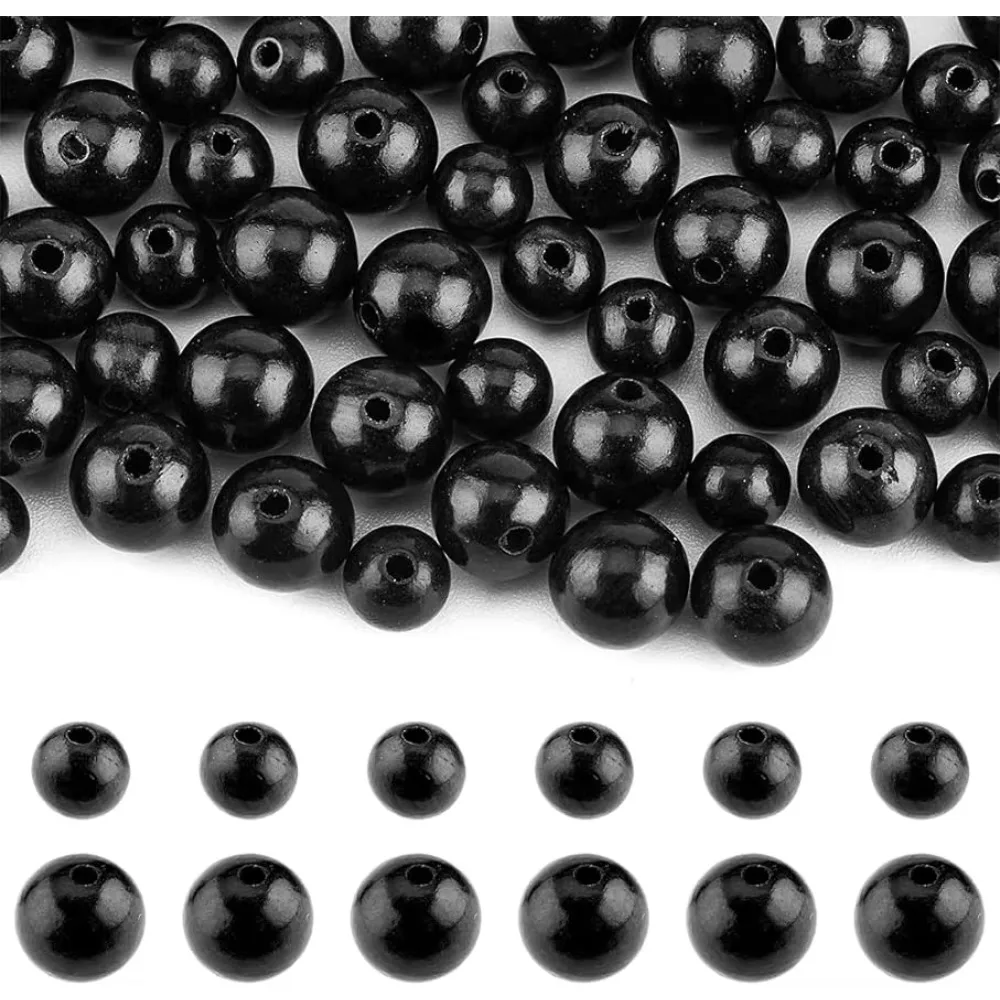 2Styles Natural Ebony Wood Beads Round Black Wooden Beads 6/8mm Bead Charms for Jewelry Making DIY