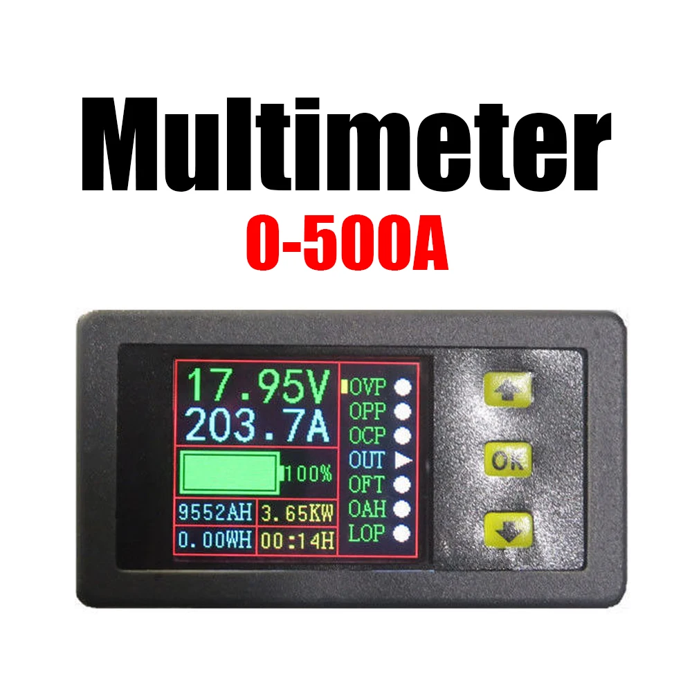 Coulomb Medidor com Lcd dc Tensão Bidirecional Multímetro Atual Capacidade de Energia Monitor de Bateria Carga e Descarga 0a 500a Hall