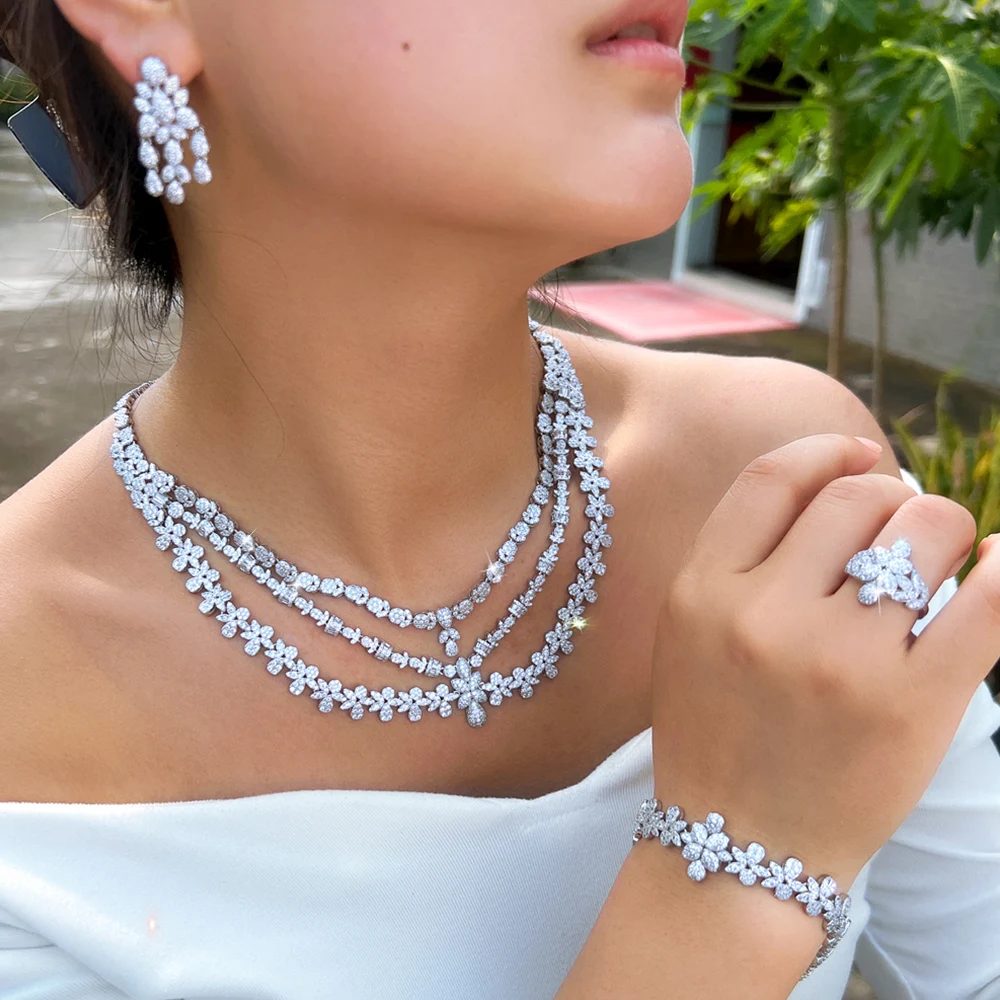 

CWWZircons Роскошные многослойные большие серьги-колье с кубическим цирконием, 4 шт., наборы для женщин, невесты, свадебные и помолвочные украшения T0862