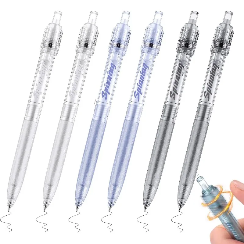 Fidget Rotating Crystal Gel Pens 0.5mm Black Ink Spinning Ballpoint Pen Smooth Writing for School Office Party Gift 6/3/1Pcs