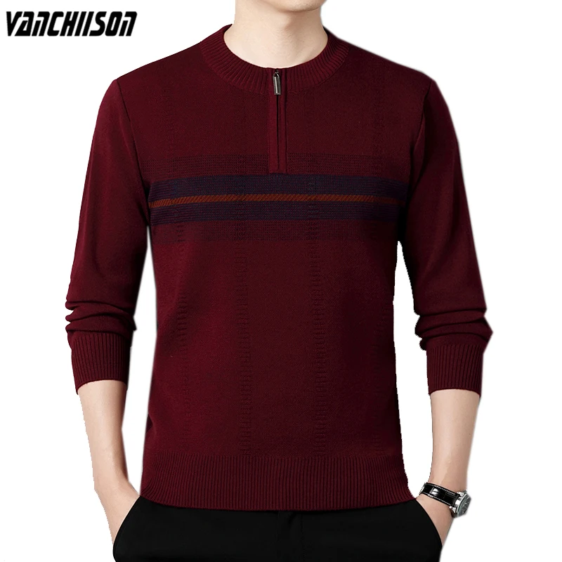 

Men Knit Jumpers Tops Sweater Pullover Thick for Autumn Winter Stripes Male Fashion Casual Clothing 00352