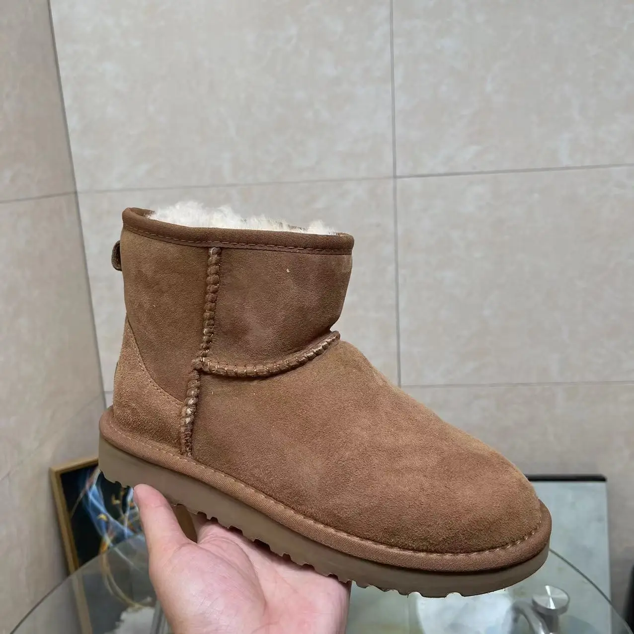 HQF UG Top Quality 100% Sheep Fur Snow Boots Natural Wool Lined Flat Ankle Winter Women Men Warm Outdoor Shoes Waterproof EU45