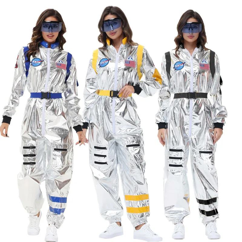

Halloween Sexy Women Silver Alien Astronaut Cosplay Jumpsuit Stage Performance Pilot Spaceman Suit
