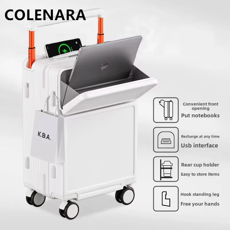 COLENARA Laptop Suitcase Front Opening Boarding Case USB Charging Multifunctional Trolley Case 20
