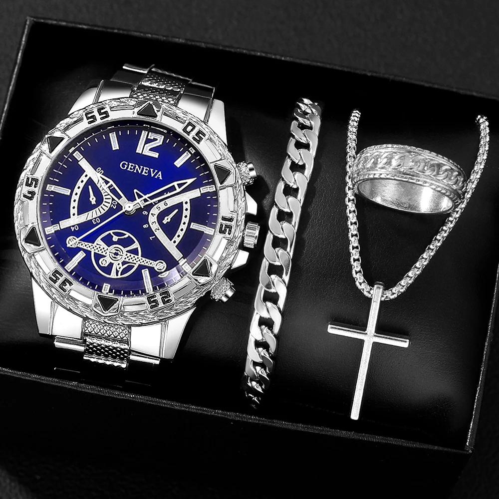 4Pc Men's Quartz Watch, Gifts For Parties, Valentine's Day, New Year's Day, Halloween, And For Friends And Family
