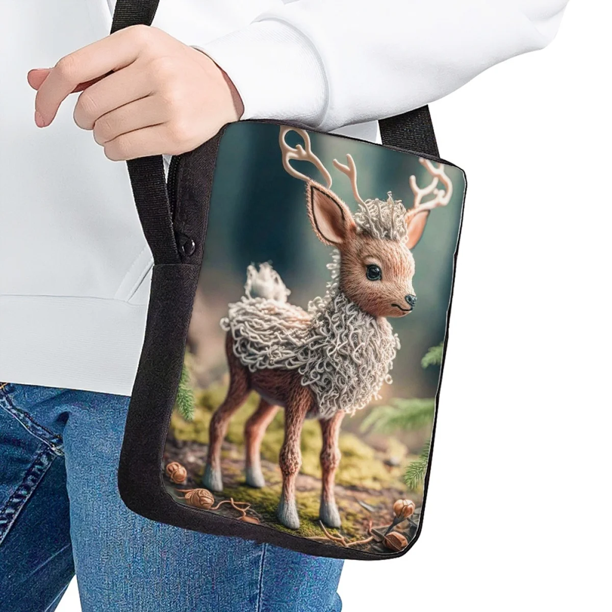 Fashion Cute Deer Print Messenger Bag For School Man Woman Satchel Bag Teenagers Crossbody Bag 2023 New  Single Shoulder Bag