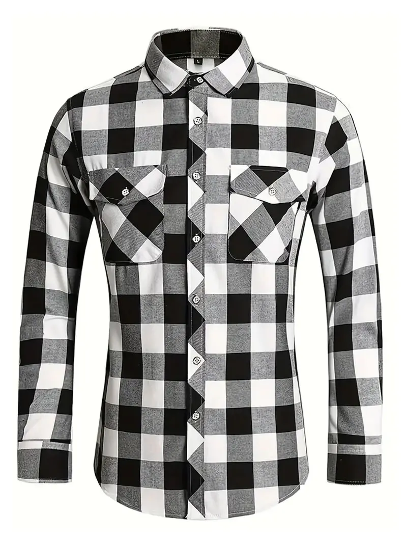 Men\'s Plaid Shirt Plus Size Fashion Casual Long Sleeve Shirt For Men\'s Clothing