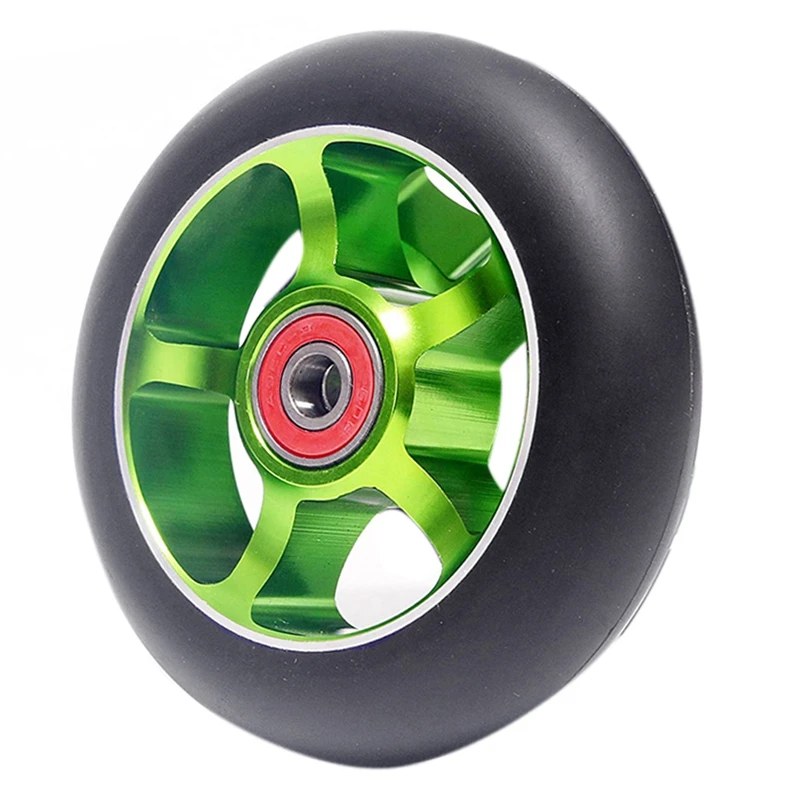 2Pcs 100mm Scooter Replacement Wheels with Bearings Aluminum Wear-Resistant PU Scooter Parts Scooter Accessories,Green