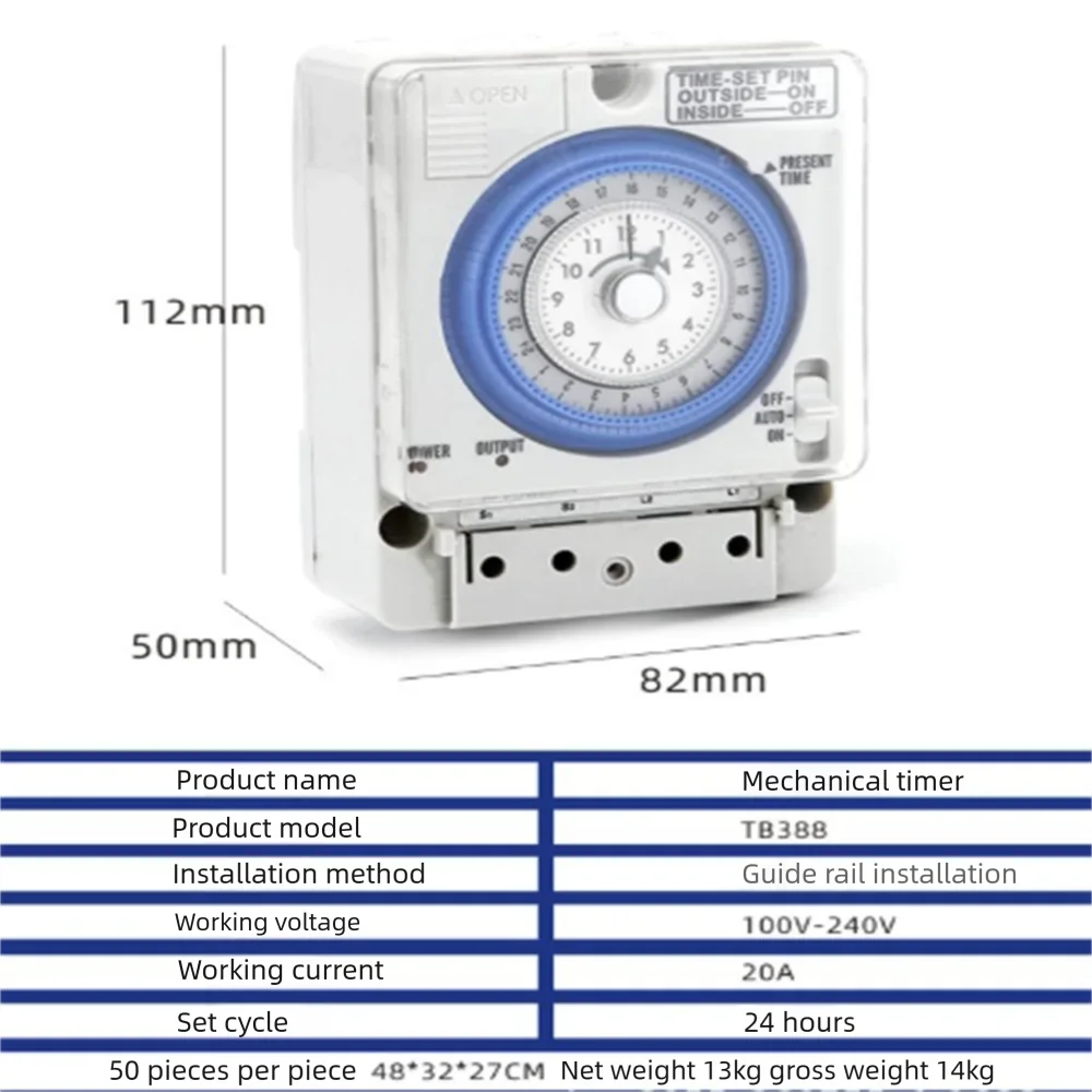 TB388 24H Mechanical Timer Switch 100-240V 20A DIN Rail Programmable Time Controller for Home Automation