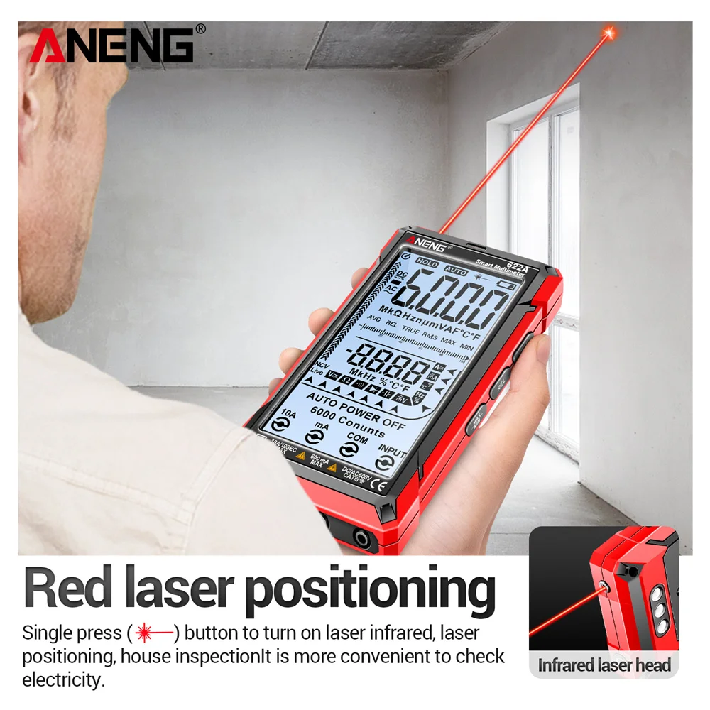 ANENG 622A/622B cyfrowy profesjonalny multimetr amperomierz AC/DC z lampa laserowa pojemnością Ohm Temp Tester dla elektryka