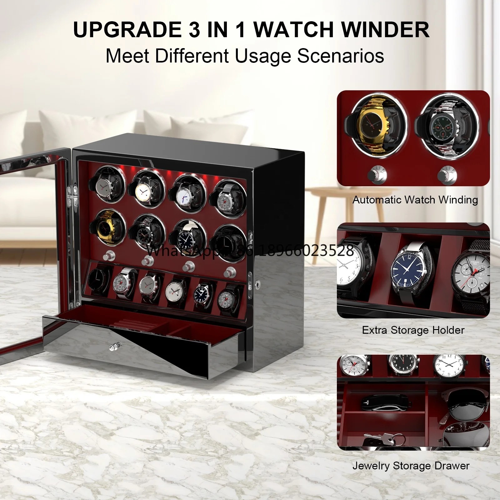 Hot Sale LCD Touchscreen Remote Control Watch Winder Luxury Fingerprint Key Lock Automatic Box Watch Rotating Watch Winder Box