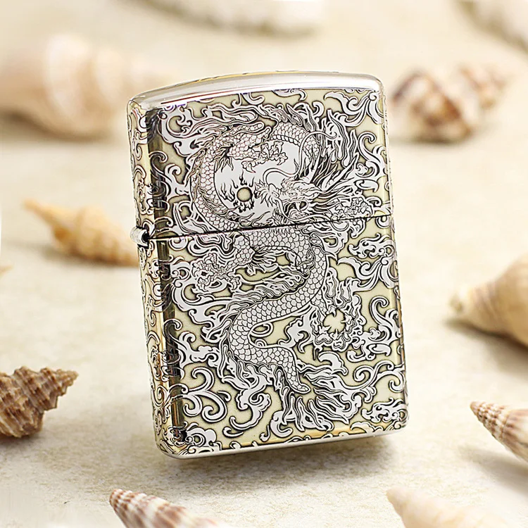 

Genuine Zippo oil lighter copper windproof Flying dragon Kerosene lighters Gift with anti-counterfeiting code