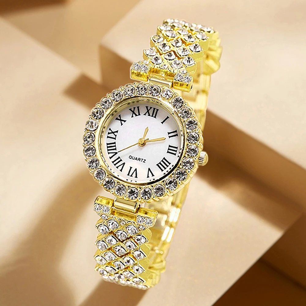 5Pcs/Set Unisex Jewelry Watches Women's Wristwatch Accessories Gold Fashion Trendy Elegant Classic Exquisite Light Luxury Rhinestone Luxury Bracelet Watch Set Y2K Suitable for Travel, Vacation, Parties, Daily Outfits, and Our Holiday Gifts