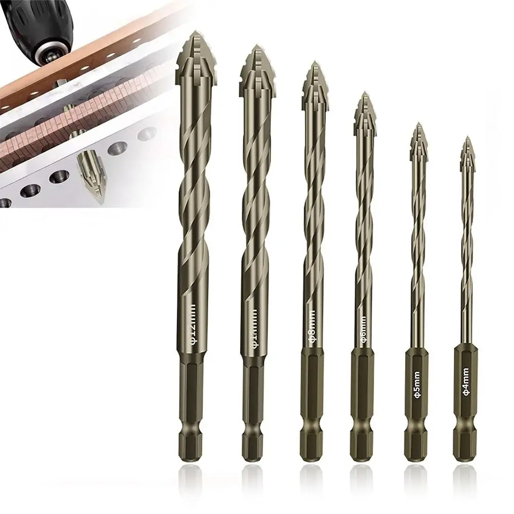 Four-Edged Eccentric Drill Bit Serrated High Hardness Tile Drill Bit Skewed Head Concrete Drill Bit Set for 4/6Pcs Drilling Tool