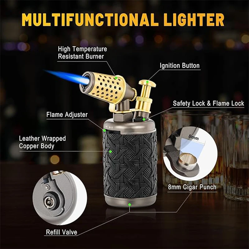 JOBON Multi-function Strong Gun Lighter Windproof Blue Flame One-touch Lock Fire Retro Appearance Design Cigar Lighter