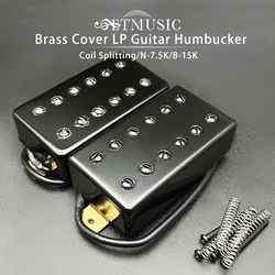 Brass Cover Humbucker Pickup 12 Holes Humbucker High Output Neck 7.5K/ Bridge 15K Coil Splitting for LP Guitar Black