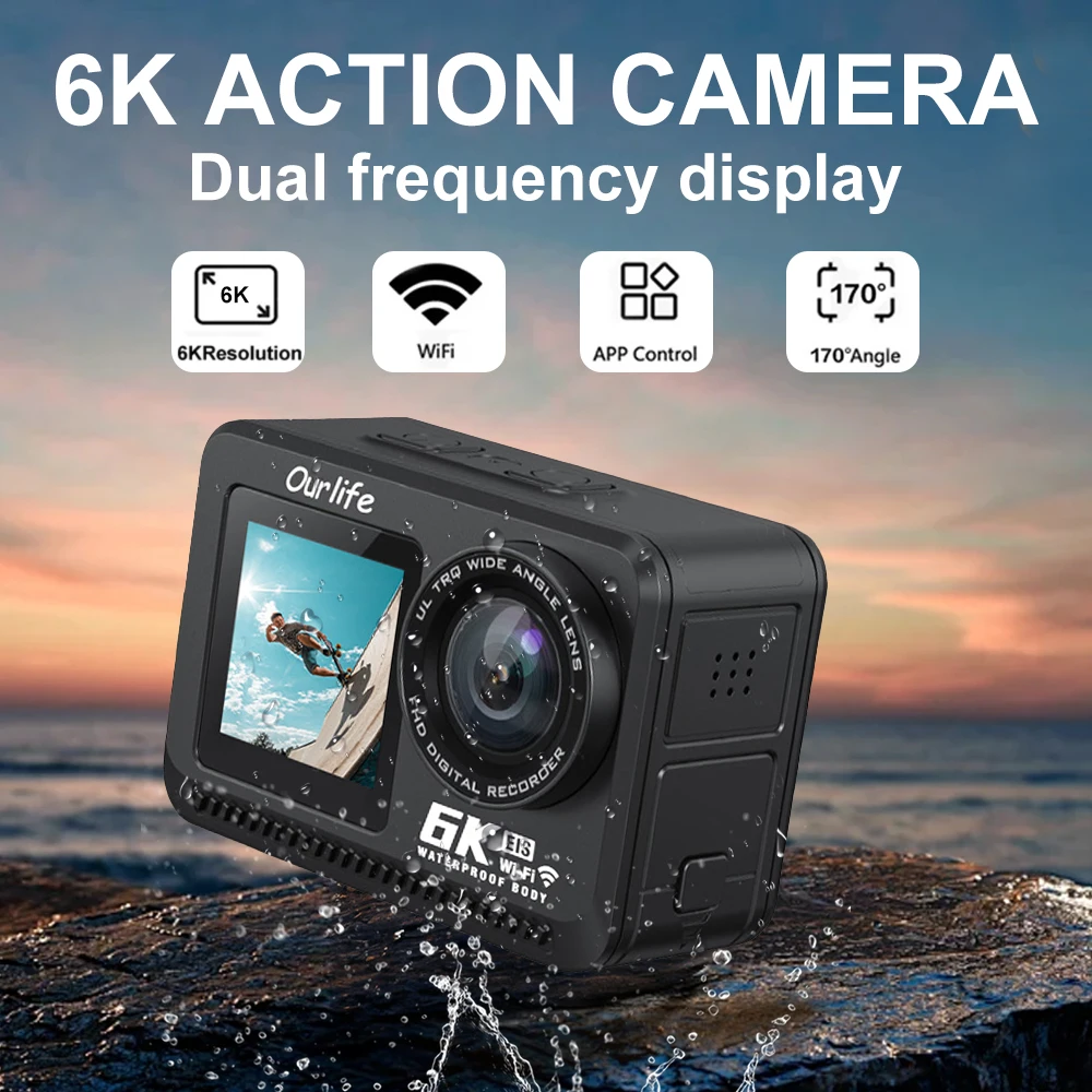 2024 NEW Action Camera 6K 4K60FPS WiFi EIS 8X Zoom Dual Screen 170° Wide Angle 20m Waterproof Sport Camera with Remote Control