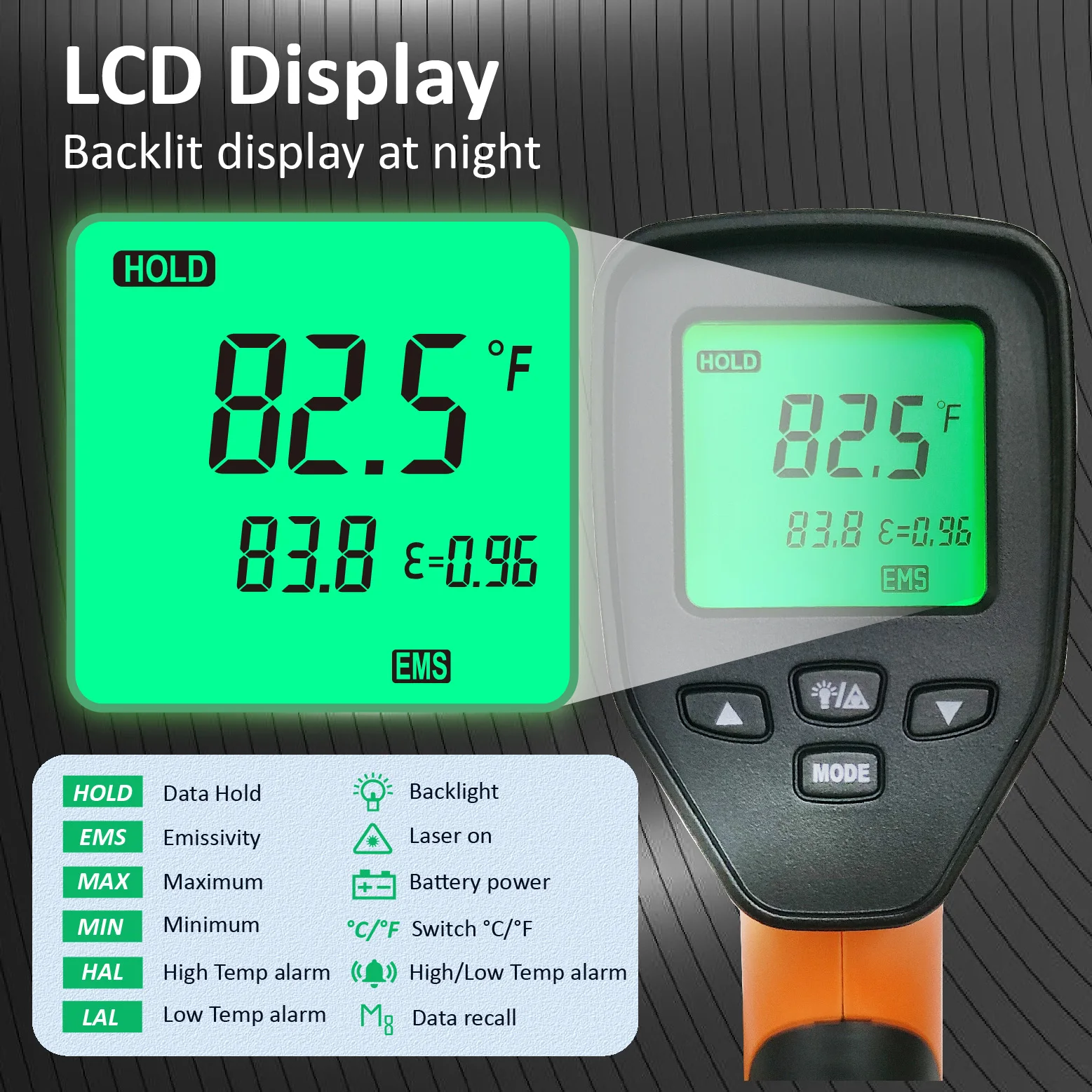 Digital Thermometer Kitchen Non-contact industrial Infrared Laser LCD Color Screen Thermometer Temperature Gun Tester-50-750