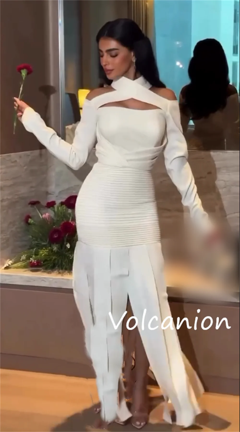 Customized Unisex Jersey Pleat A-line Off-the-shoulder Long Dresses Bespoke Occasion Modern Style Intricate