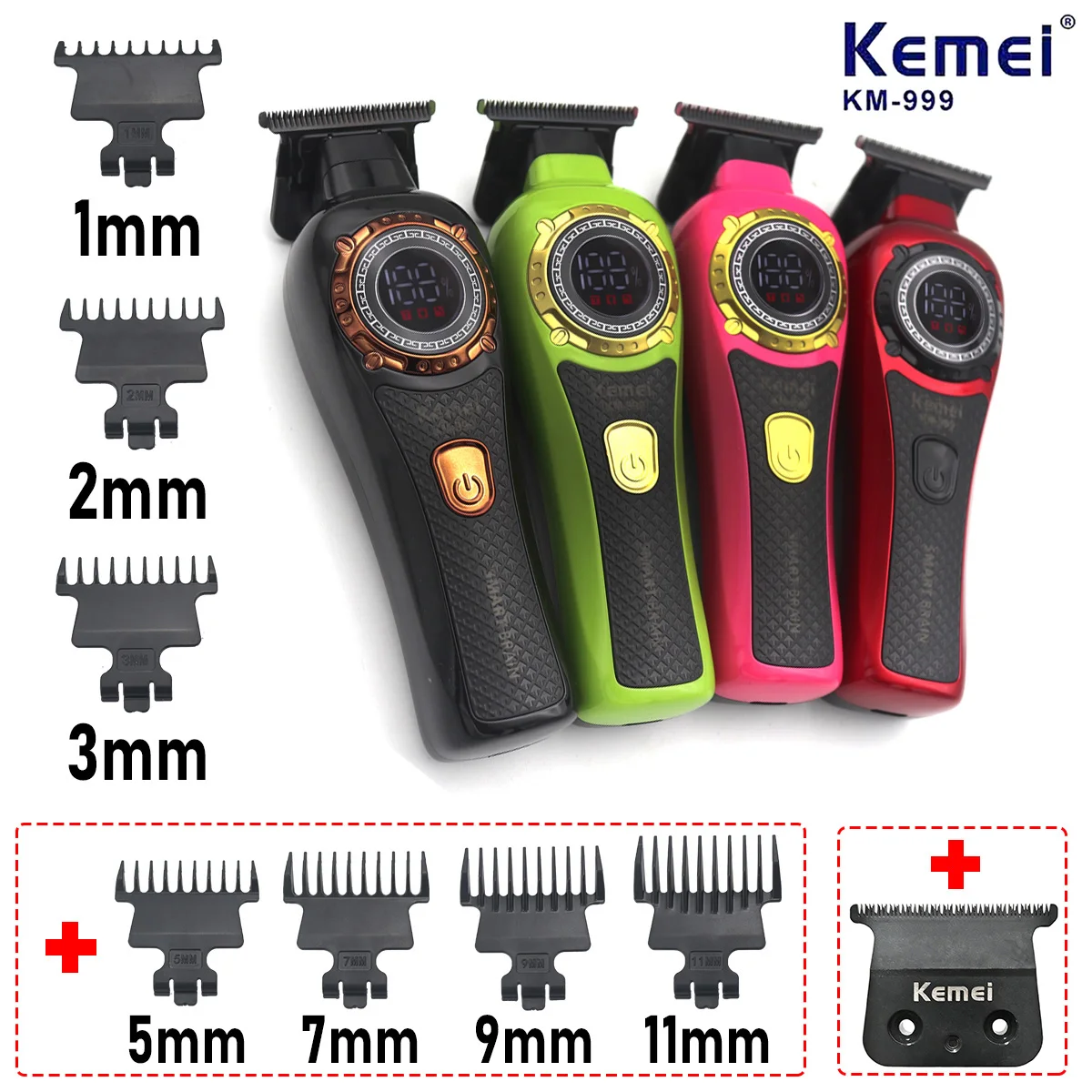 Men's Hair Trimmer DLC T-Blade Zero Gapped Cordless USB Professional Hair Clipper 2 speed 7000RPM Finishing Machine Kemei 999