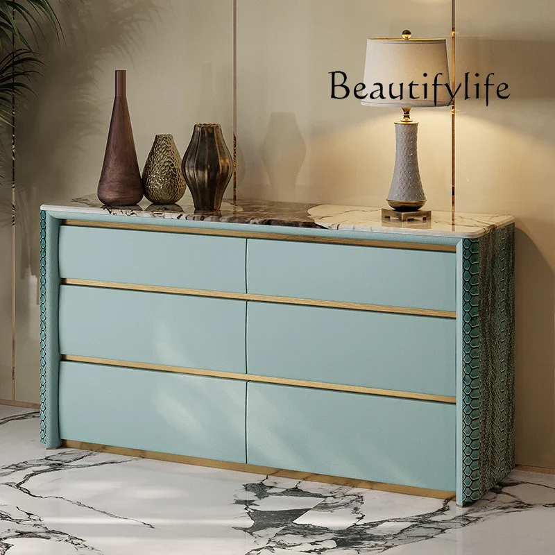 Light luxury six-bucket cabinet, fashionable marble high-end TV cabinet, fully equipped bedroom storage entrance storage cabinet